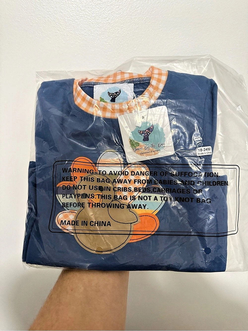 Smocked Turkey Thanksgiving Gingham Set in Blue & Orange NWT